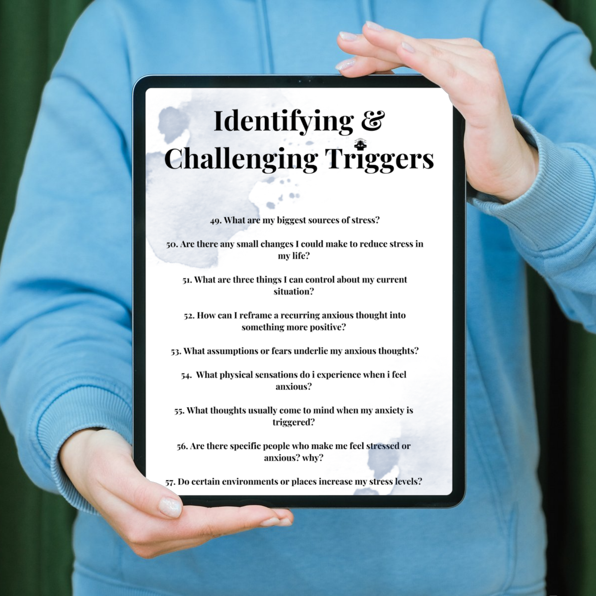 identifying challenging triggers page from our journal prompts for managing anxiety and stress. this workbook contains 257 journal prompts and bonus material.