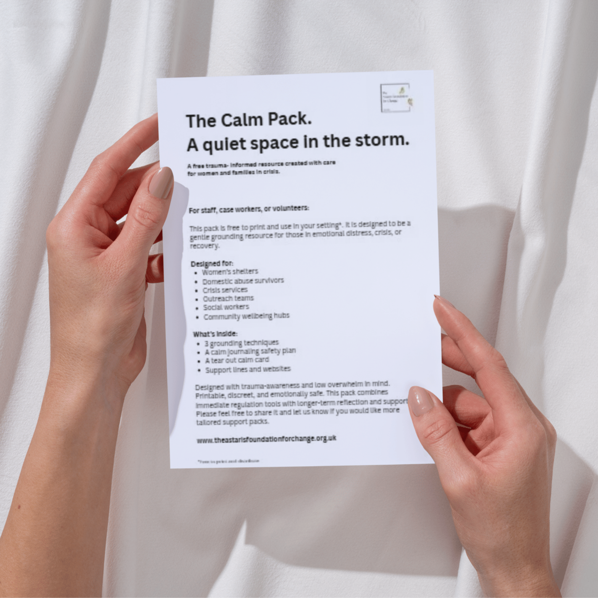 This image shows the service letter from our free digital download 'The Calm Pack'. This letter is for staff, caseworkers and volunteers