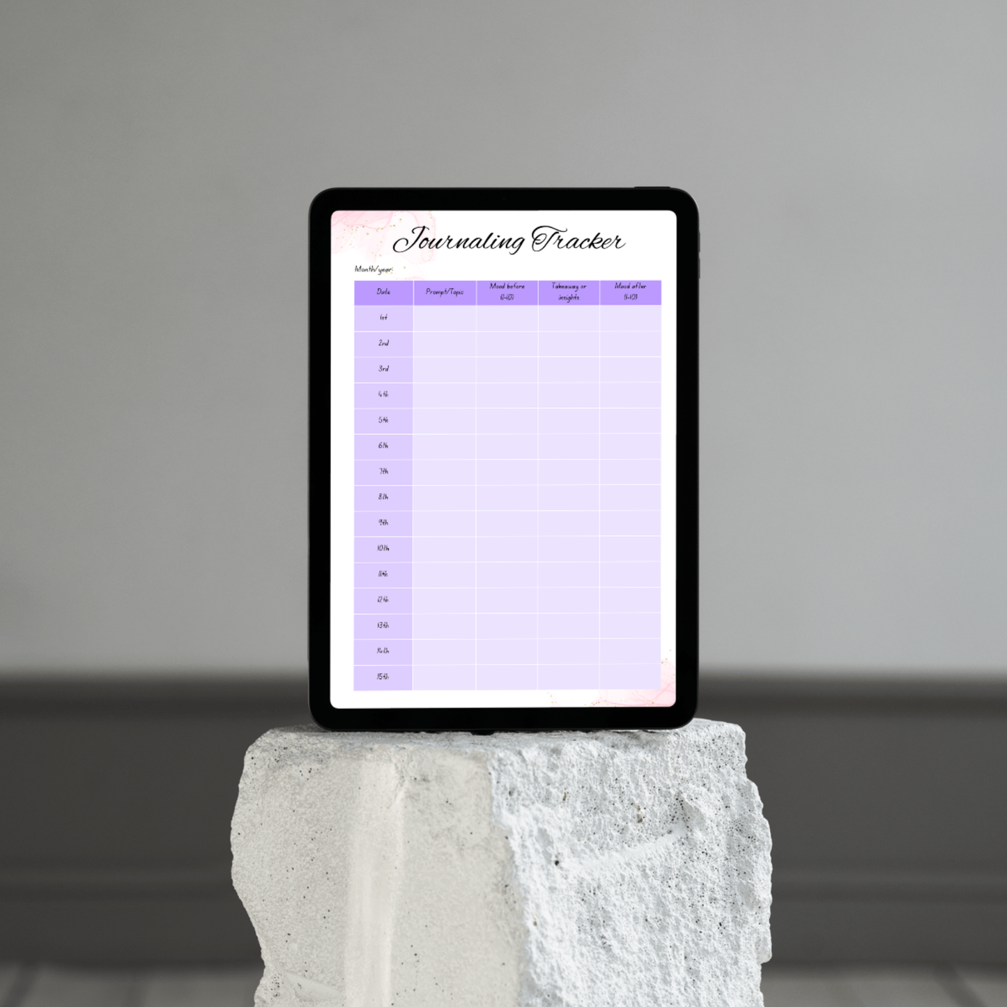 journaling tracker page from our journal prompts for overcoming childhood trauma. this workbook contains 185 journal prompts and bonus material.