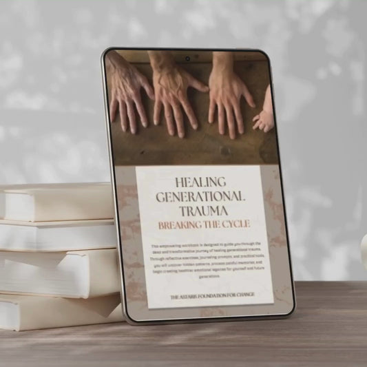 front page from our healing generational trauma workbook. this workbook contains practical tools for understanding, recognising and healing generational trauma within families. 