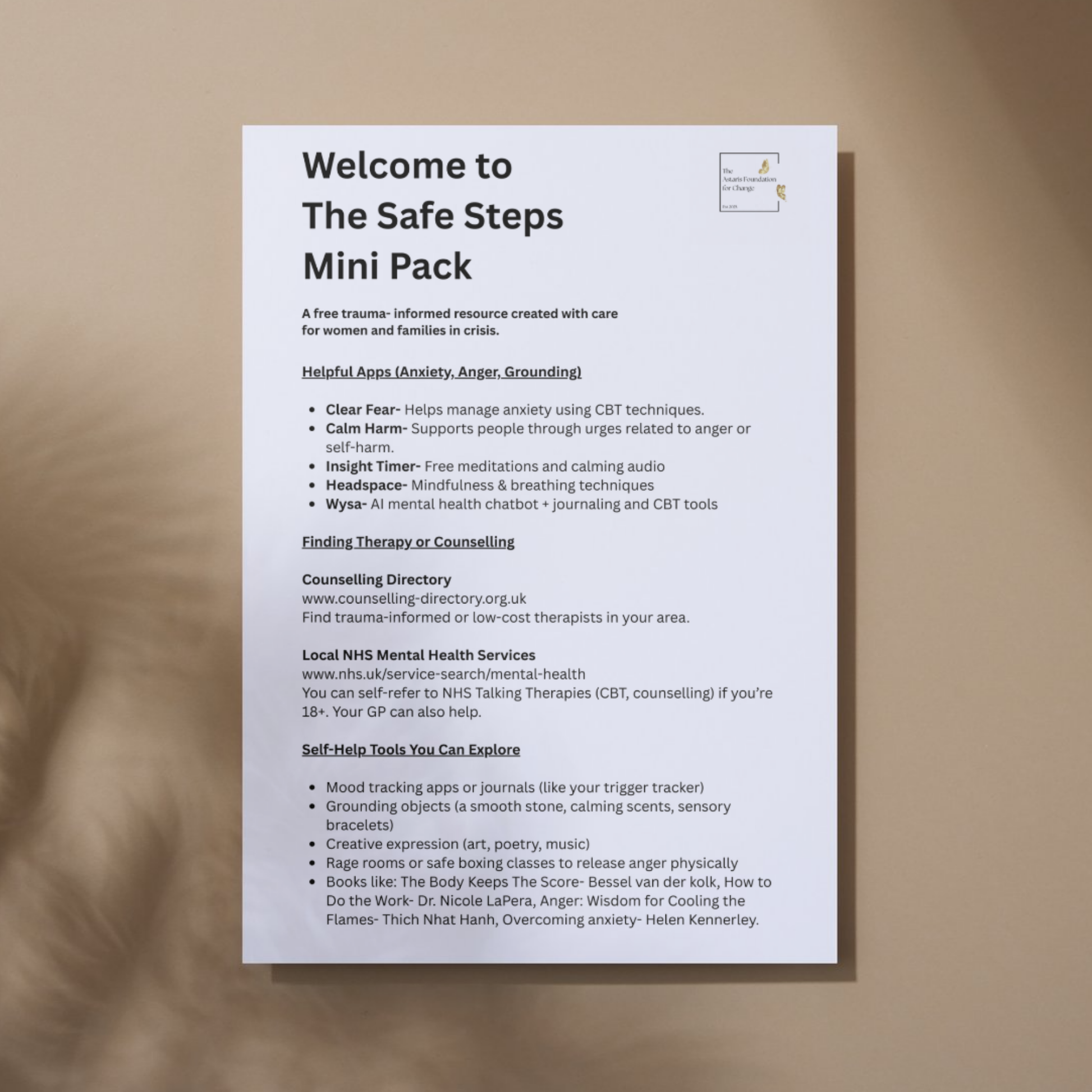 This image shows page 7 of our free digital download 'Safe Steps'. This download is a mini pack covering creating calming routines. It is free to download and print and is available to the general public and businesses.