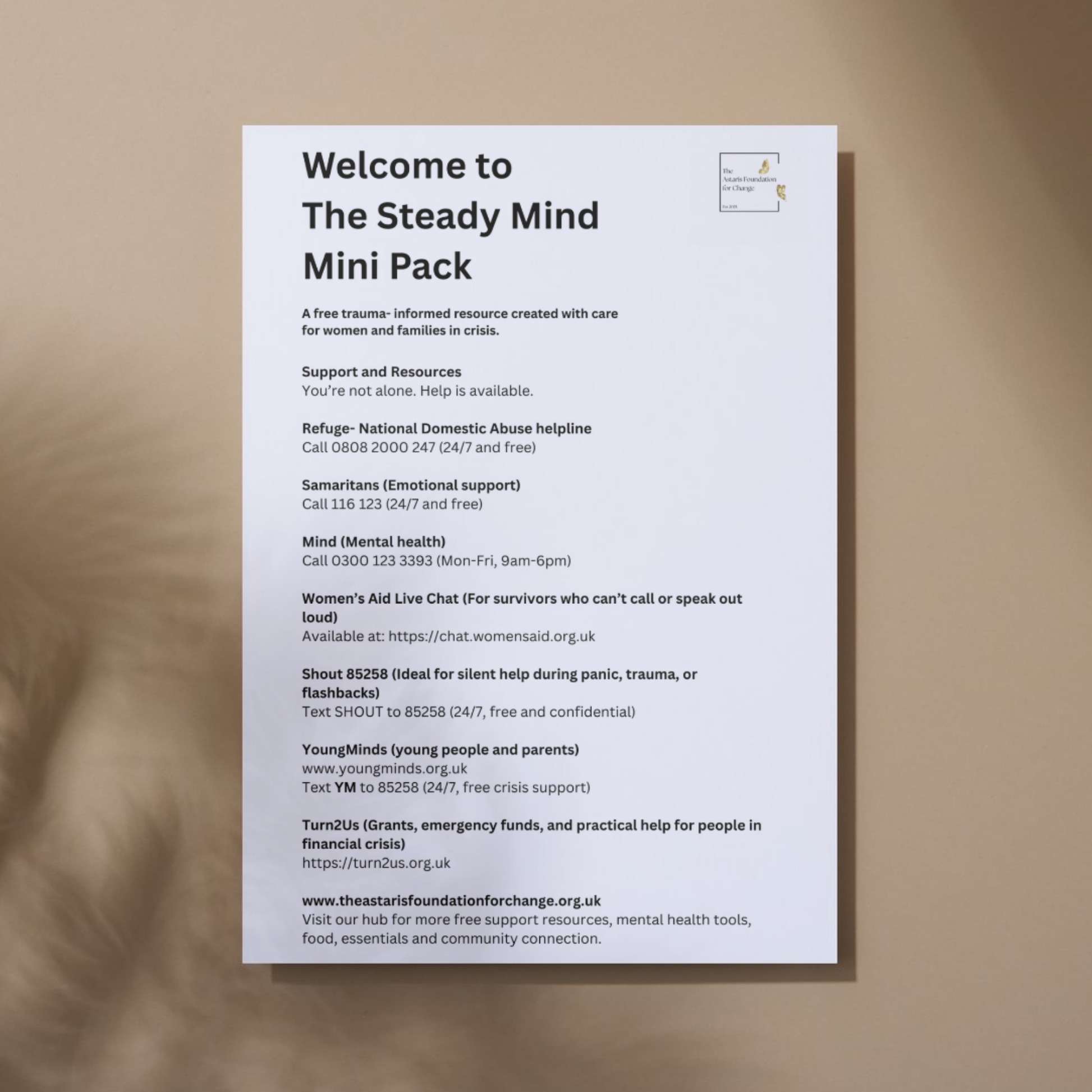 This image shows page 6 of our free digital download 'The Steady Mind'. This download is a mini pack covering anxiety and anger toolkits. It is free to download and print and is available to the general public and businesses.