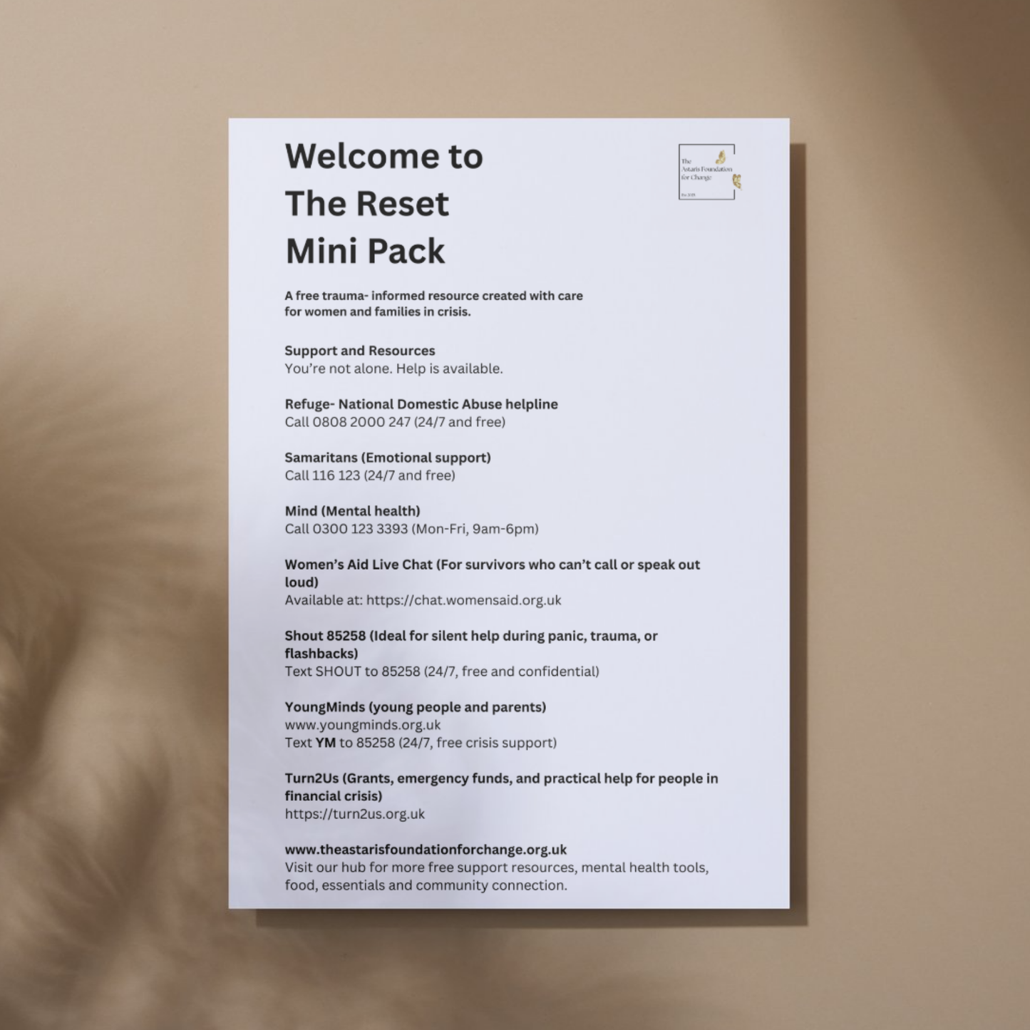 This image shows page 7 of our free digital download 'The Reset'. This download is a mini pack covering grounding and positive reinforcement. It is free to download and print and is available to the general public and businesses.